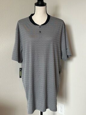 Nike Men’s Gray Short-Sleeve Henley Trendy Polo with Black Trim